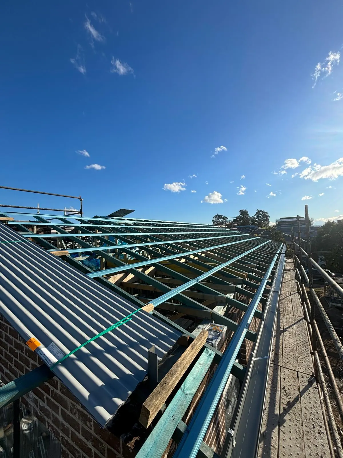 New roof frame prepared for metal roofing